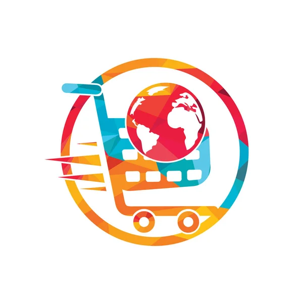 Globe Shopping Cart Logo Vettoriale Design Negozio Online Logo Design — Vettoriale Stock