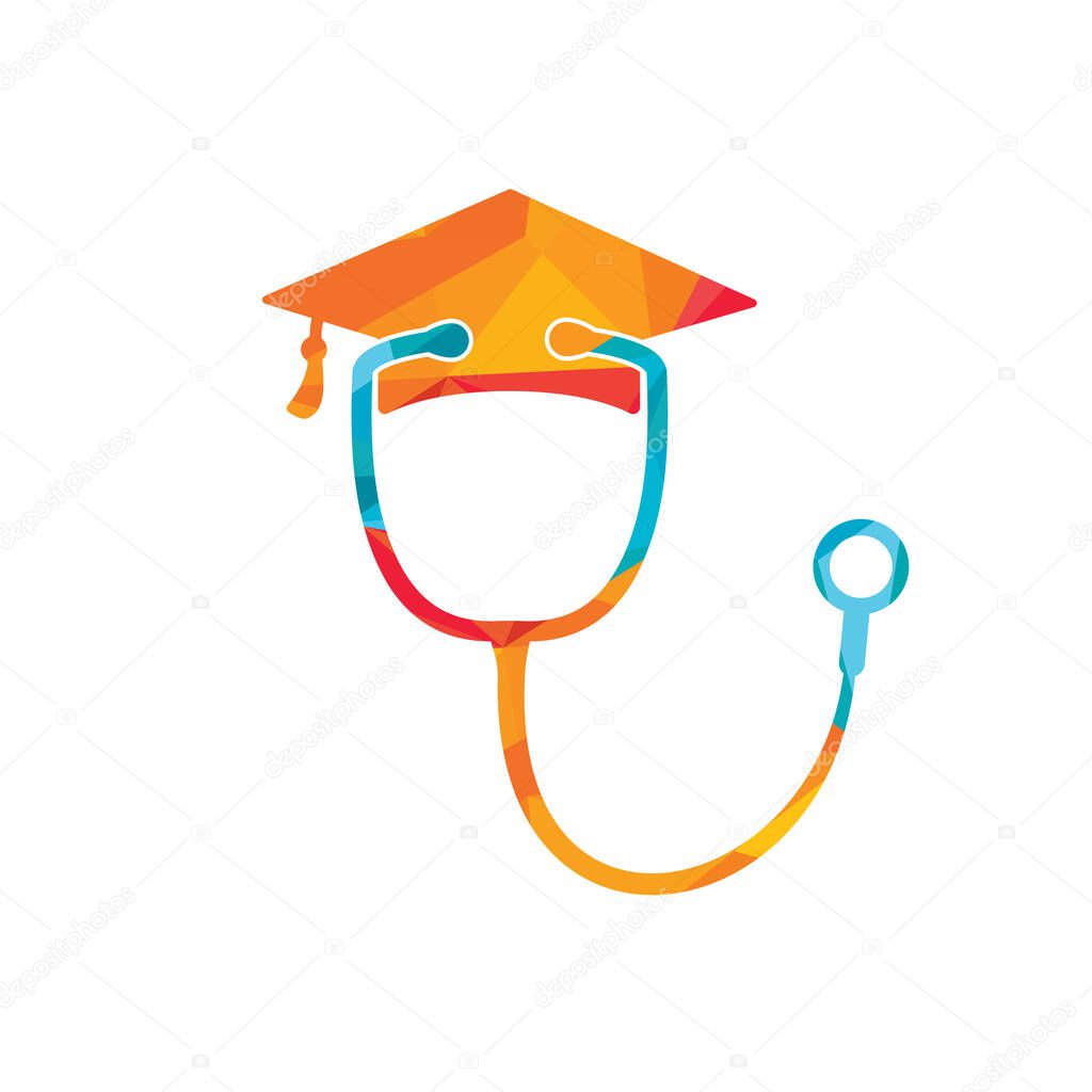 Medical student vector logo template. Graduation cap combined with stethoscope icon design.