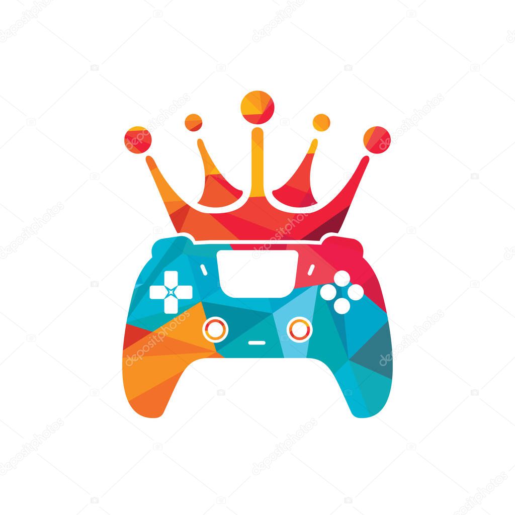 Game king vector logo design. Gamepad with crown vector icon design.