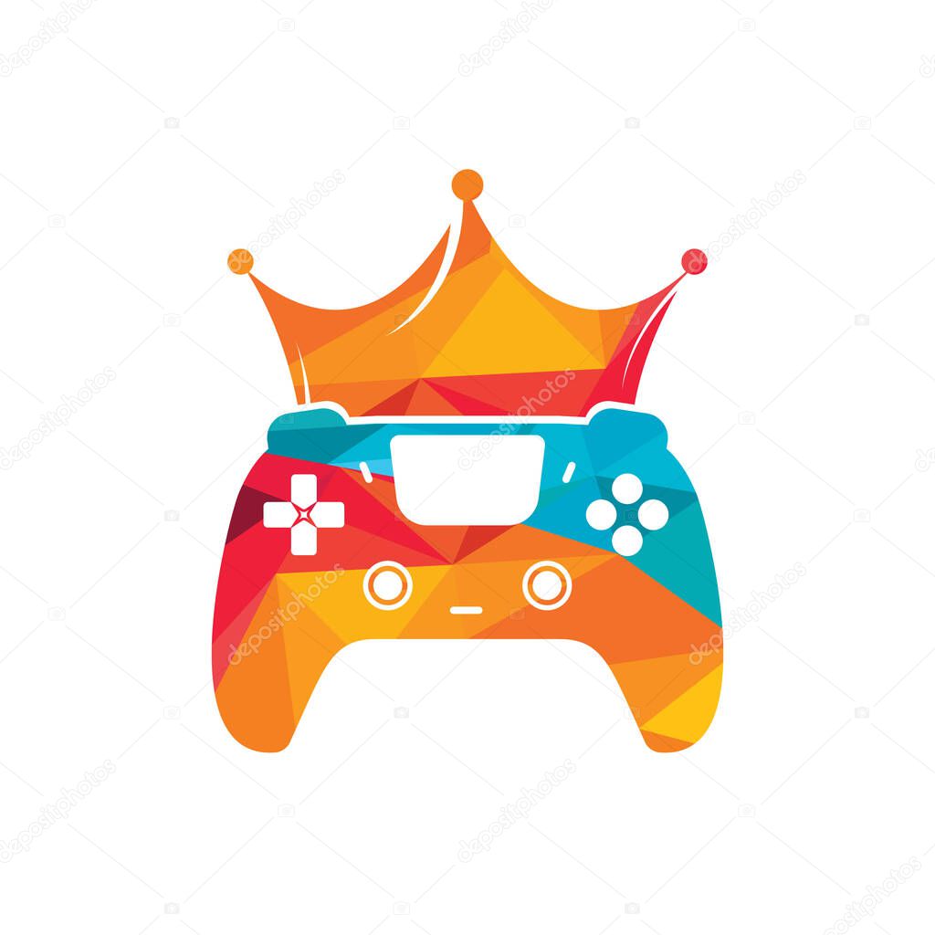 Game king vector logo design. Gamepad with crown vector icon design.