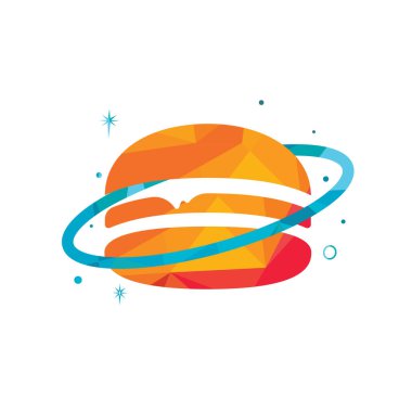 Burger gezegeni vektör logosu tasarımı. Gıda Kafesi ve Logo Konsepti.