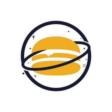Burger gezegeni vektör logosu tasarımı. Gıda Kafesi ve Logo Konsepti.