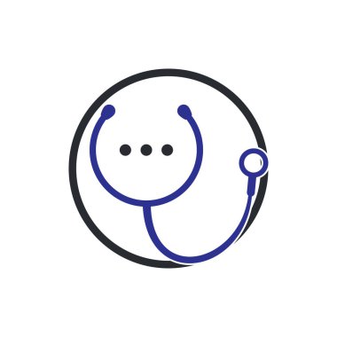 Tıbbi sohbet ve konuşma vektör logosu tasarımı. Doktor yardım ve danışmanlık konsepti.