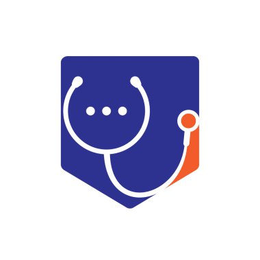 Tıbbi sohbet ve konuşma vektör logosu tasarımı. Doktor yardım ve danışmanlık konsepti.
