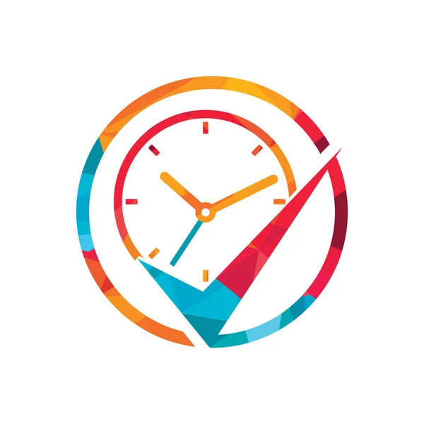 Zeitmanagement Vektor Logo Vorlage Häkchen Bei Uhrzeigersymbol Vektor Design — Stockvektor