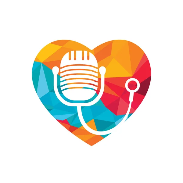 Doktor Podcast Vektör Logosu Tasarımı Stetoskop Mikrofon Çizim Sembolü — Stok Vektör