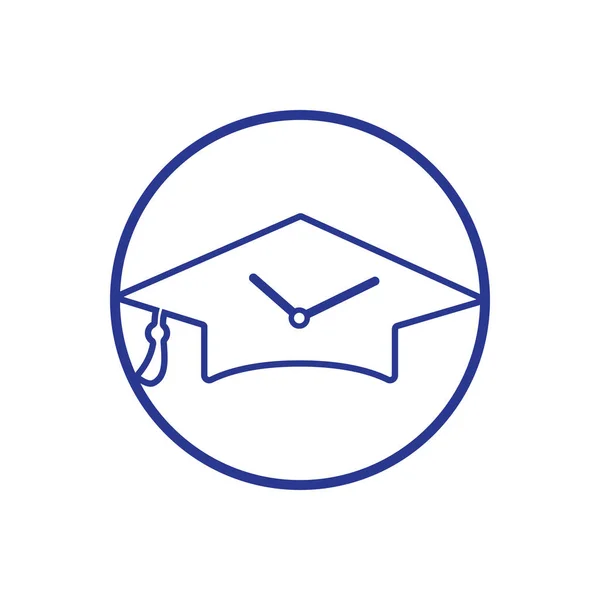 Projekt Logo Wektora Czasu Badania Kapelusz Absolwenta Ikoną Zegara — Wektor stockowy