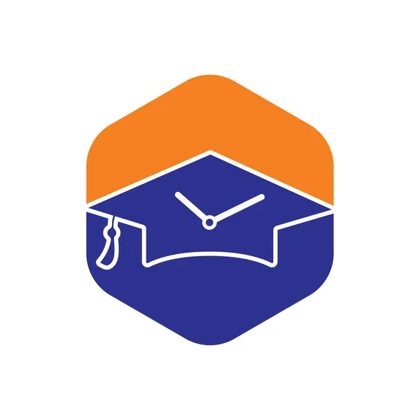 Study Time Vector Logo Design Graduation Hat Clock Icon Design — Archivo Imágenes Vectoriales