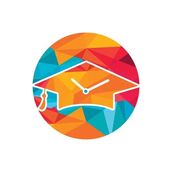 Projekt Logo Wektora Czasu Badania Kapelusz Absolwenta Ikoną Zegara — Wektor stockowy