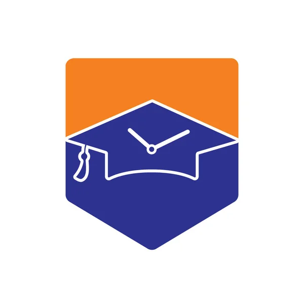 Study Time Vector Logo Design Graduation Hat Clock Icon Design — Wektor stockowy