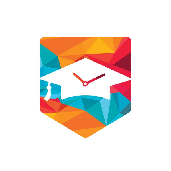 Study Time Vector Logo Design Graduation Hat Clock Icon Design —  Vetores de Stock