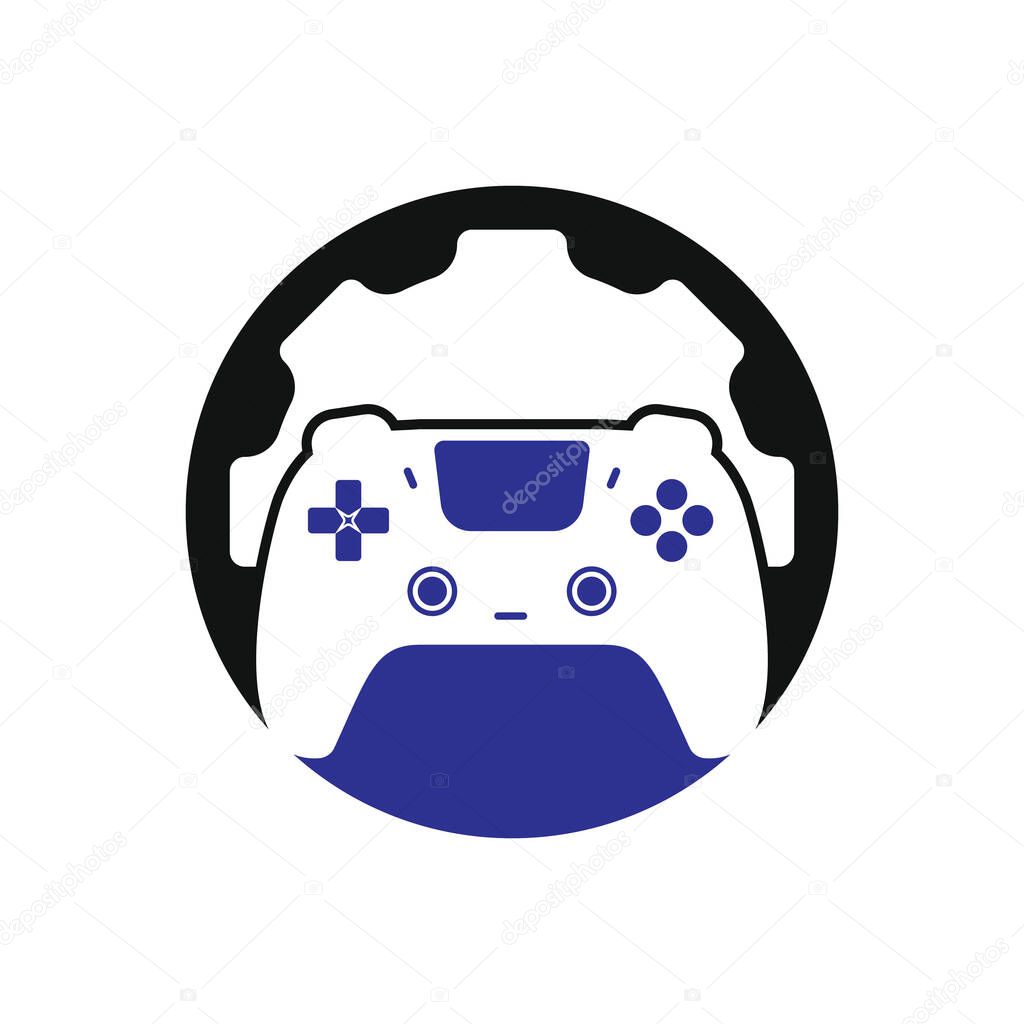 Video game repair vector logo design template. Gamepad with gear icon vector design.