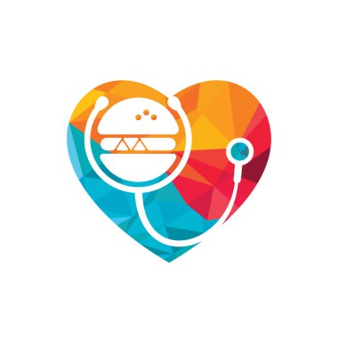 Sağlıklı gıda vektör logosu tasarımı. Stetoskop logo tasarımlı büyük hamburger..