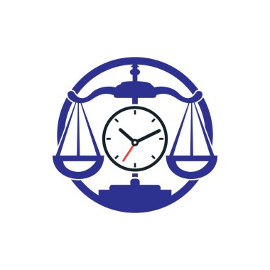 Hukuk zamanı vektör logosu tasarımı. Saat simgesi vektör logo tasarımı ile ölçeklendir.