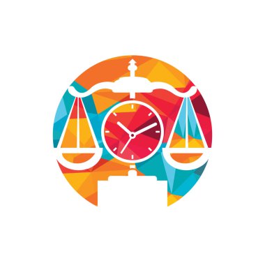 Law time vector logo design. Scale with clock icon vector logo design.