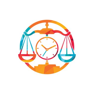 Hukuk zamanı vektör logosu tasarımı. Saat simgesi vektör logo tasarımı ile ölçeklendir.
