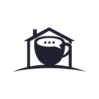 Kahve sohbeti vektör logosu tasarımı. Kabarcık sohbet simgesi vektör tasarımlı kahve fincanı.