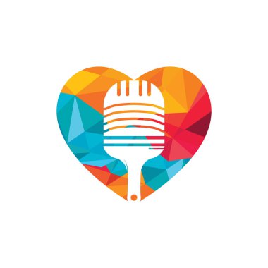 Podcast vektör logo tasarım şablonunu boya. Podcast mikrofon simgesi tasarımı ile boya fırçası.