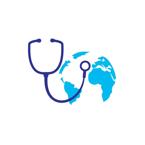 World Care Vector Logo Template Globe Sign Stethoscope Doctor Vector — Stockvector