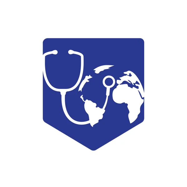 World Care Vector Logo Template Globe Sign Stethoscope Doctor Vector — 스톡 벡터