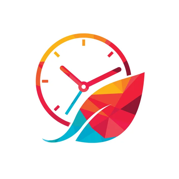 Nature Time Vector Logo Design Vector Clock Leaf Logo Combination — Stockvektor