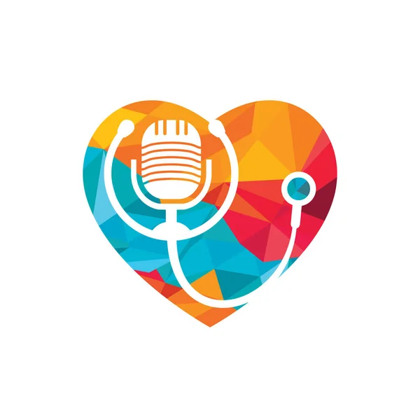Doktor Podcast Vektör Logosu Tasarımı Stetoskop Mikrofon Çizim Sembolü — Stok Vektör