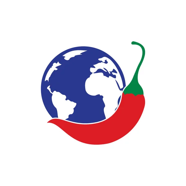 Gewürzwelt Vektor Logo Design Chili Und Globus Icon Vektor Logo — Stockvektor