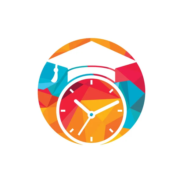 Studienzeit Vektor Logo Design Graduiertenmütze Mit Uhr Icon Design — Stockvektor