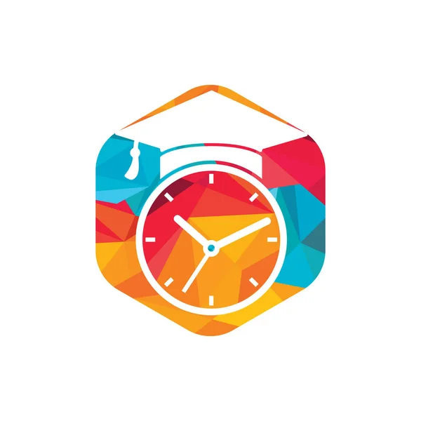 Study Time Vector Logo Design Graduation Hat Clock Icon Design — Stock vektor