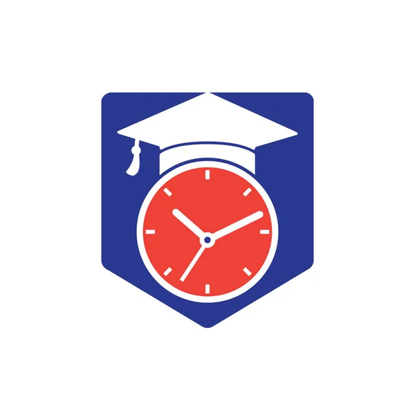 Study Time Vector Logo Design Graduation Hat Clock Icon Design — Stock Vector