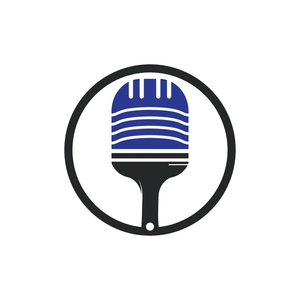 Шаблон Векторного Логотипа Краски Кисть Изображением Микрофона Подкаста — стоковый вектор