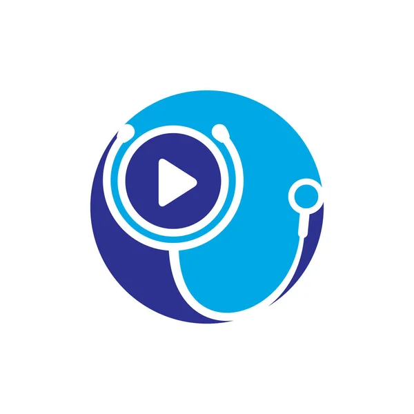 Doctor Play Vector Logo Design Template Stethoscope Play Button Icon — ストックベクタ