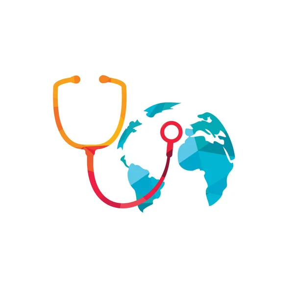 World Care Vektor Logo Vorlage Globus Zeichen Und Stethoskop Arzt Vektorgrafiken