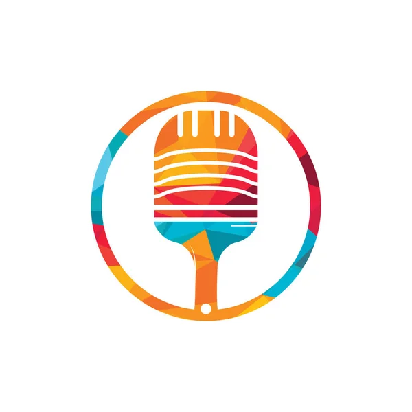 Malen Sie Podcast Vektor Logo Design Vorlage Pinsel Mit Podcast lizenzfreie Stockillustrationen