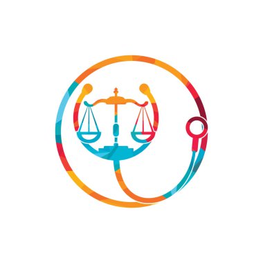 Medical law vector logo design template. Stethoscope with law scale icon vector design.