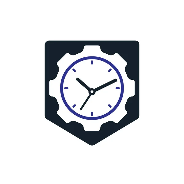 Service Time Vector Logo Design Gear Analog Clock Icon Vector — Stock Vector