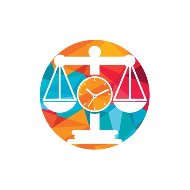 Hukuk zamanı vektör logosu tasarımı. Saat simgesi vektör logo tasarımı ile ölçeklendir.