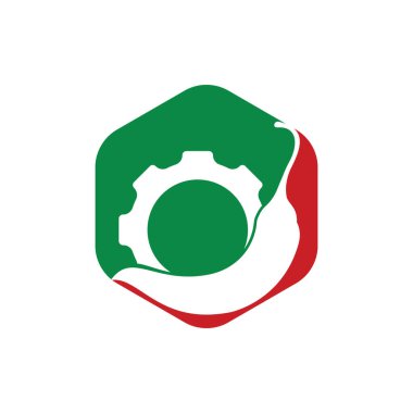 Baharatlı mekanizma vektör logosu kavramı. Chili dişli logo tasarım şablonu.