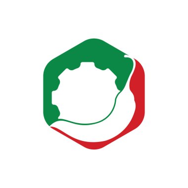 Baharatlı mekanizma vektör logosu kavramı. Chili dişli logo tasarım şablonu.