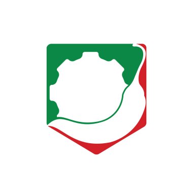 Baharatlı mekanizma vektör logosu kavramı. Chili dişli logo tasarım şablonu.