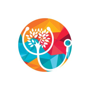 Sağlık steteskobu vektör logosu tasarımı. Ağaç simgesi vektör tasarımlı stetoskop.