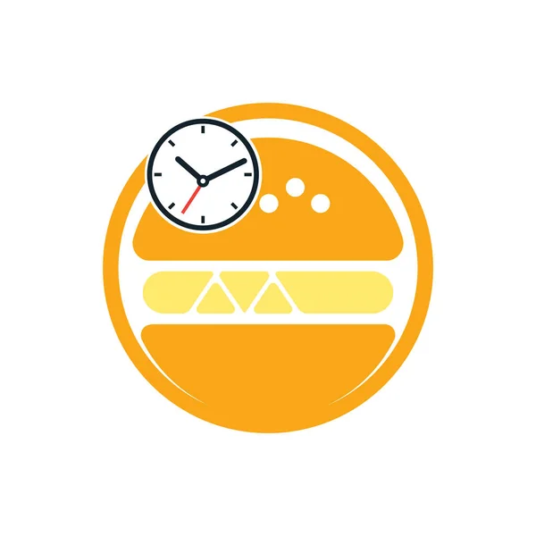 Burger Time Vector Logo Design Template Big Burger Clock Icon — ストックベクタ