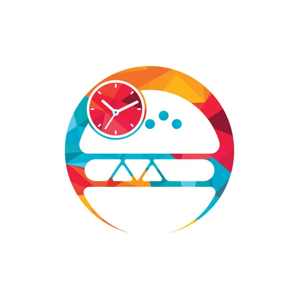 Шаблон Логотипа Вектора Времени Бургера Большой Бургер Логотипом Часов — стоковый вектор