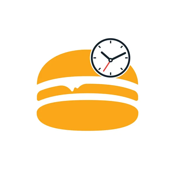 Burger Time Vector Logo Design Template Big Burger Clock Icon — Stock vektor