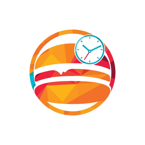 Burger Time Vector Logo Design Template Big Burger Clock Icon — Vector de stock