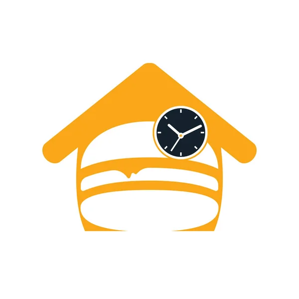Burger Time Vector Logo Design Template Big Burger Clock Icon — Wektor stockowy