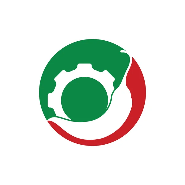 Spicy Mechanism Vector Logo Concept Chili Gear Logo Design Template — Vetor de Stock
