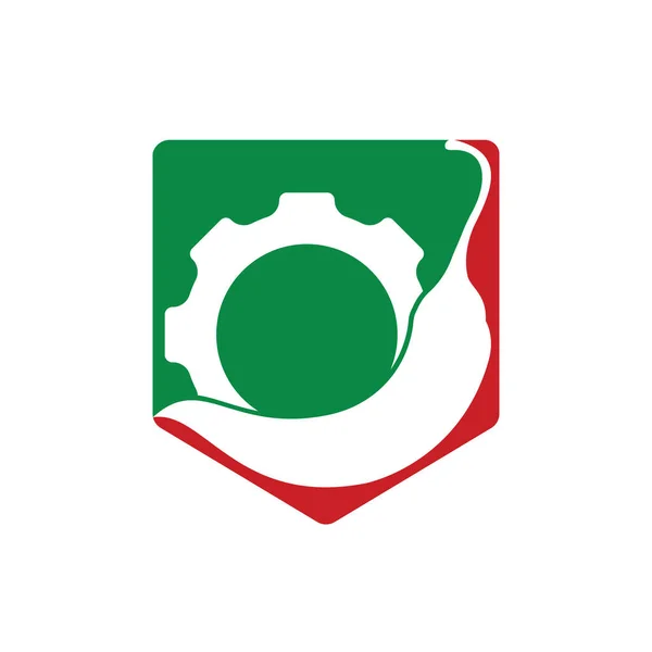 Spicy Mechanism Vector Logo Concept Chili Gear Logo Design Template —  Vetores de Stock