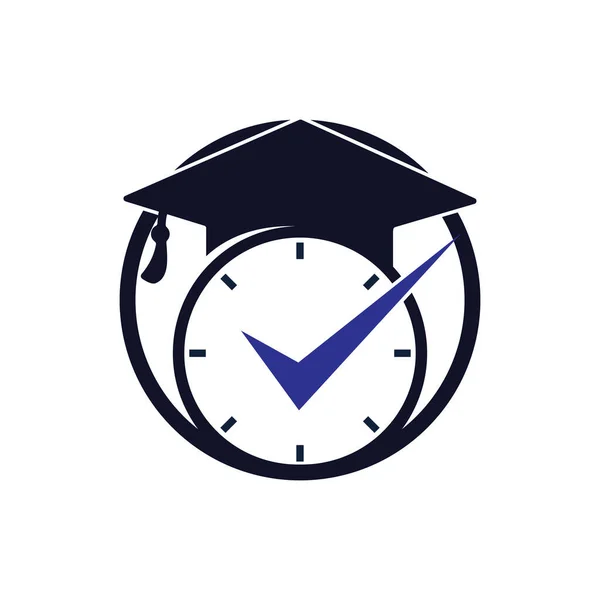 Study Time Vector Logo Design Graduation Hat Clock Check Icon — Image vectorielle