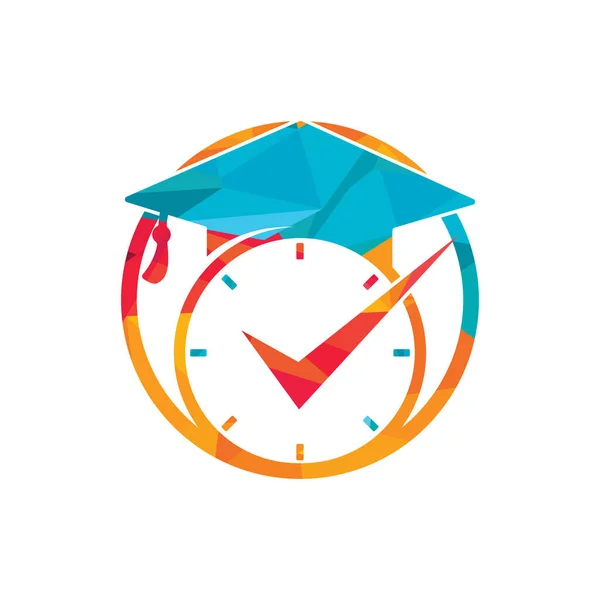 Study Time Vector Logo Design Graduation Hat Clock Check Icon —  Vetores de Stock